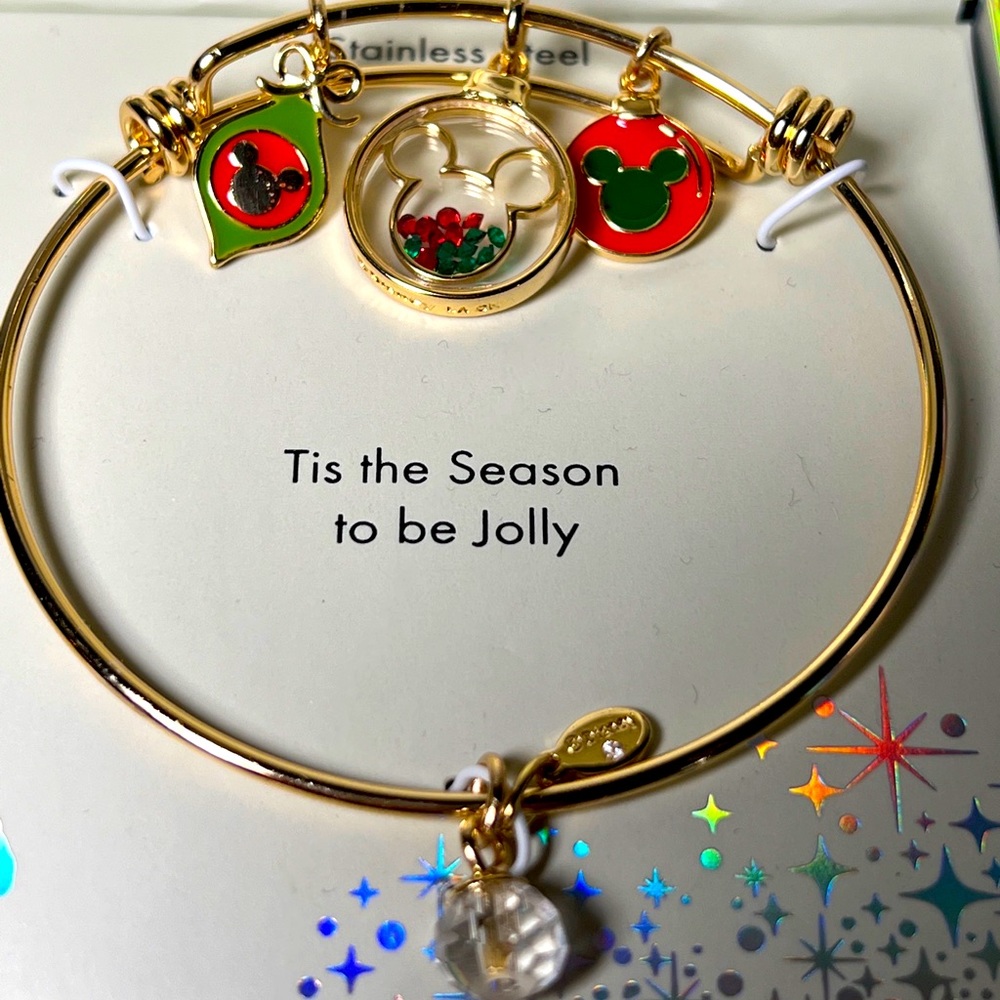 LA Rocks Disney Rocks Crystal Stainless Steel Mickey Mouse Charm Bangle Bracelet